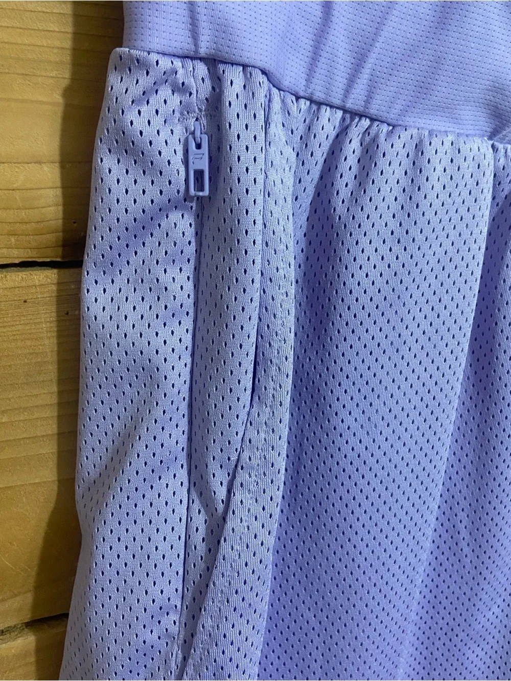 Fabletics Lavender Mesh Athletic Shorts with Peach Trim